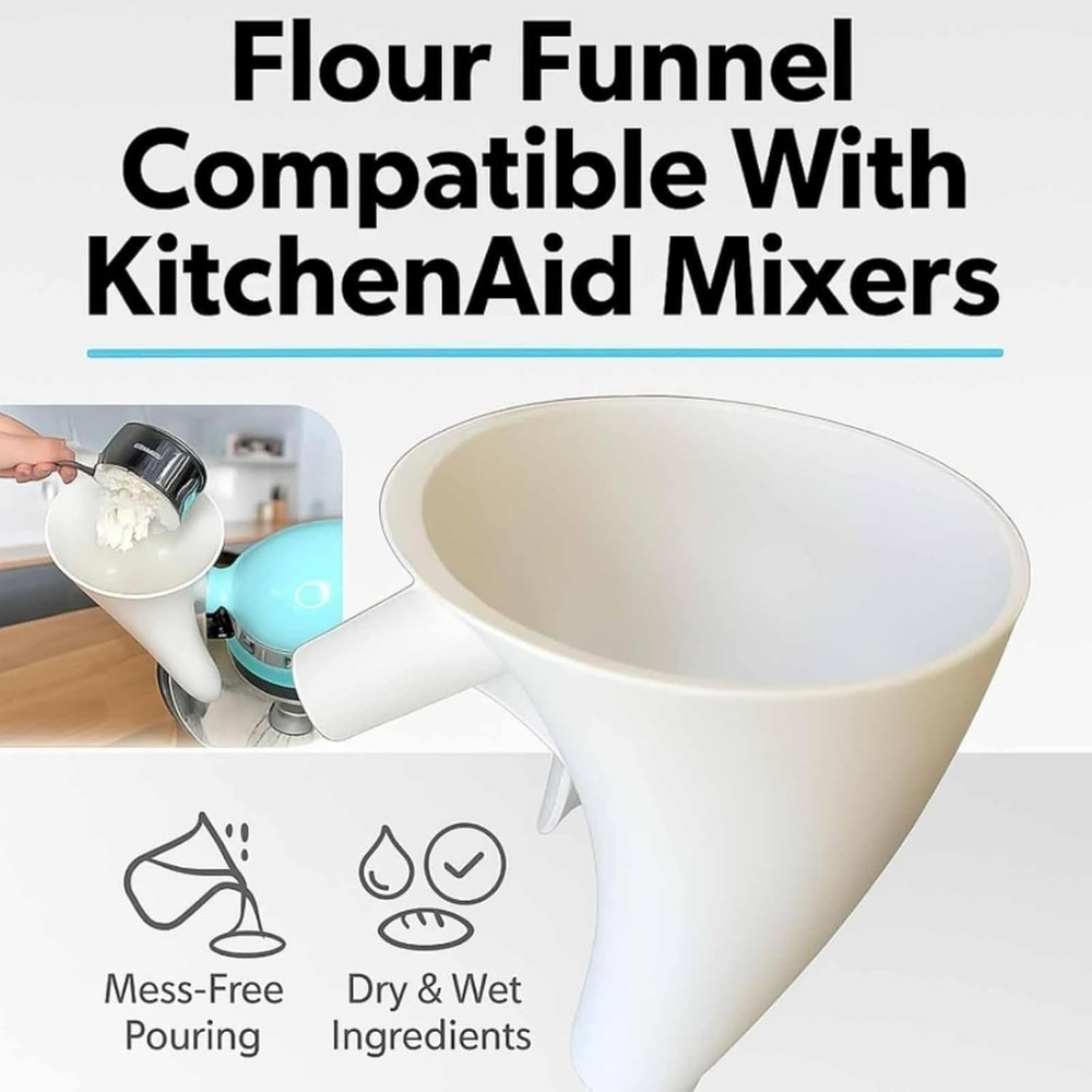 Flour Funnel for Kitchen Aid Mixer (White)