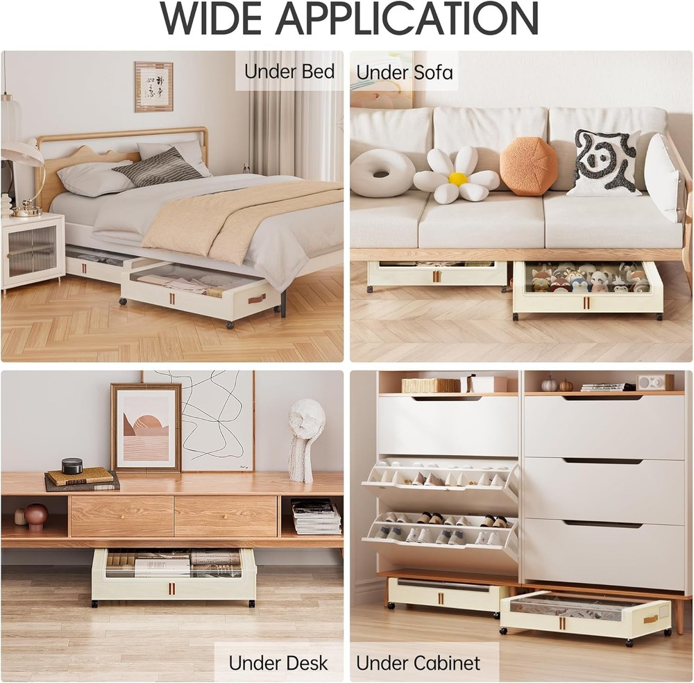 Under Bed Storage W/ Wheels 2 Pack Under Bed Storage Containers 60L Underbed