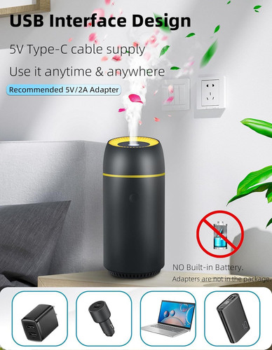 Car Diffuser for Essential Oils Portable Mini Ultrasonic Mist Black