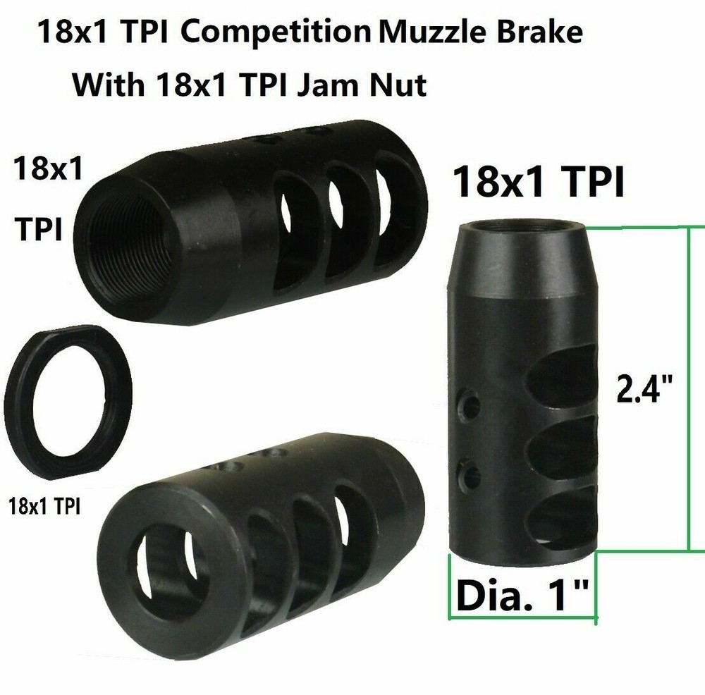 18x1 TPI Thread Steel Compact Competition Muzzle Brake With 18x1 Thread Jam Nut