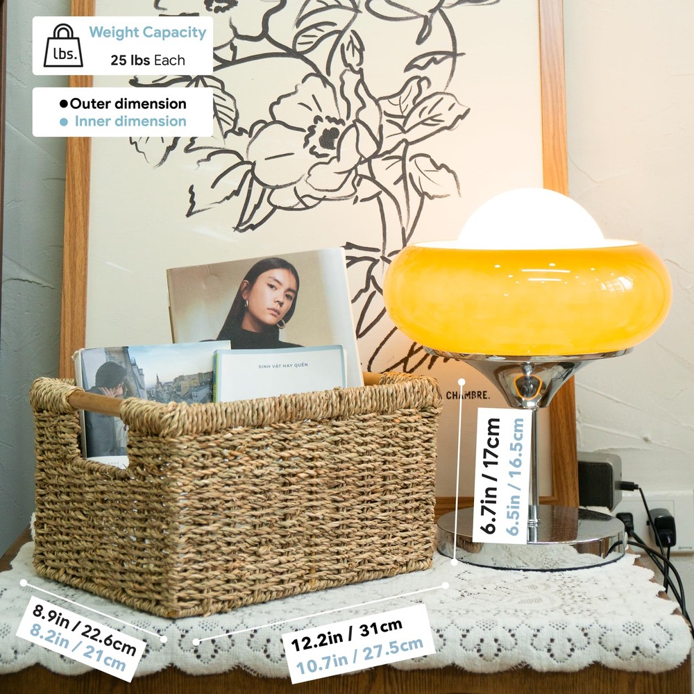 Natural Seagrass Basket With Wooden Handle Medium Rectuangular Wicker Basket For