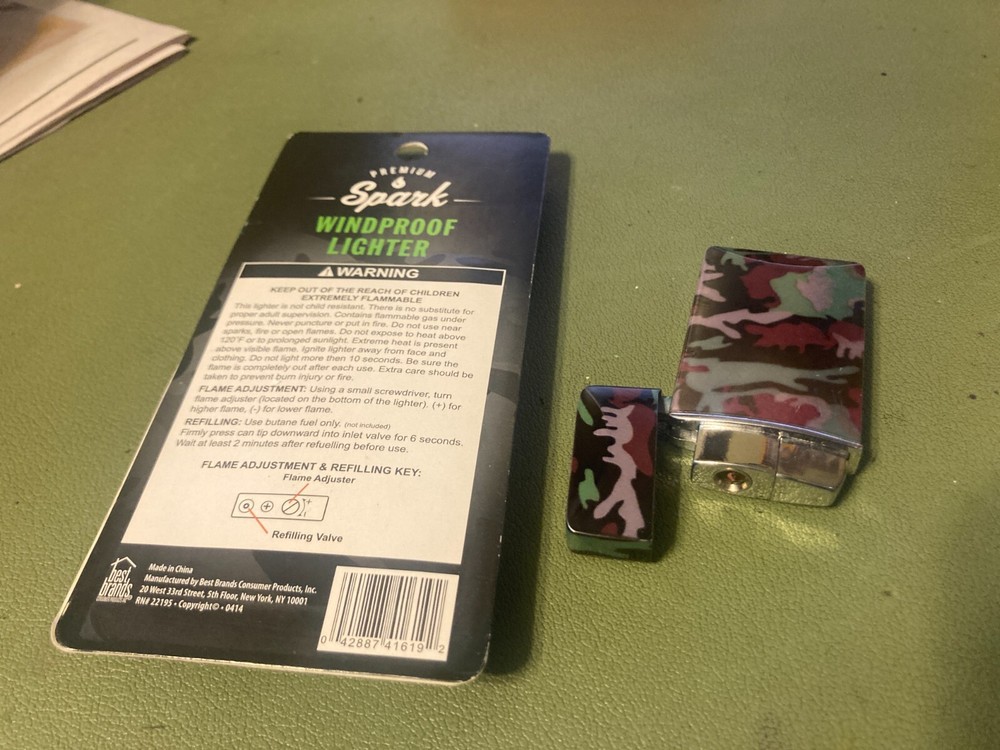 2 Premium Spark Lighter Windproof, New Sealed CAMO