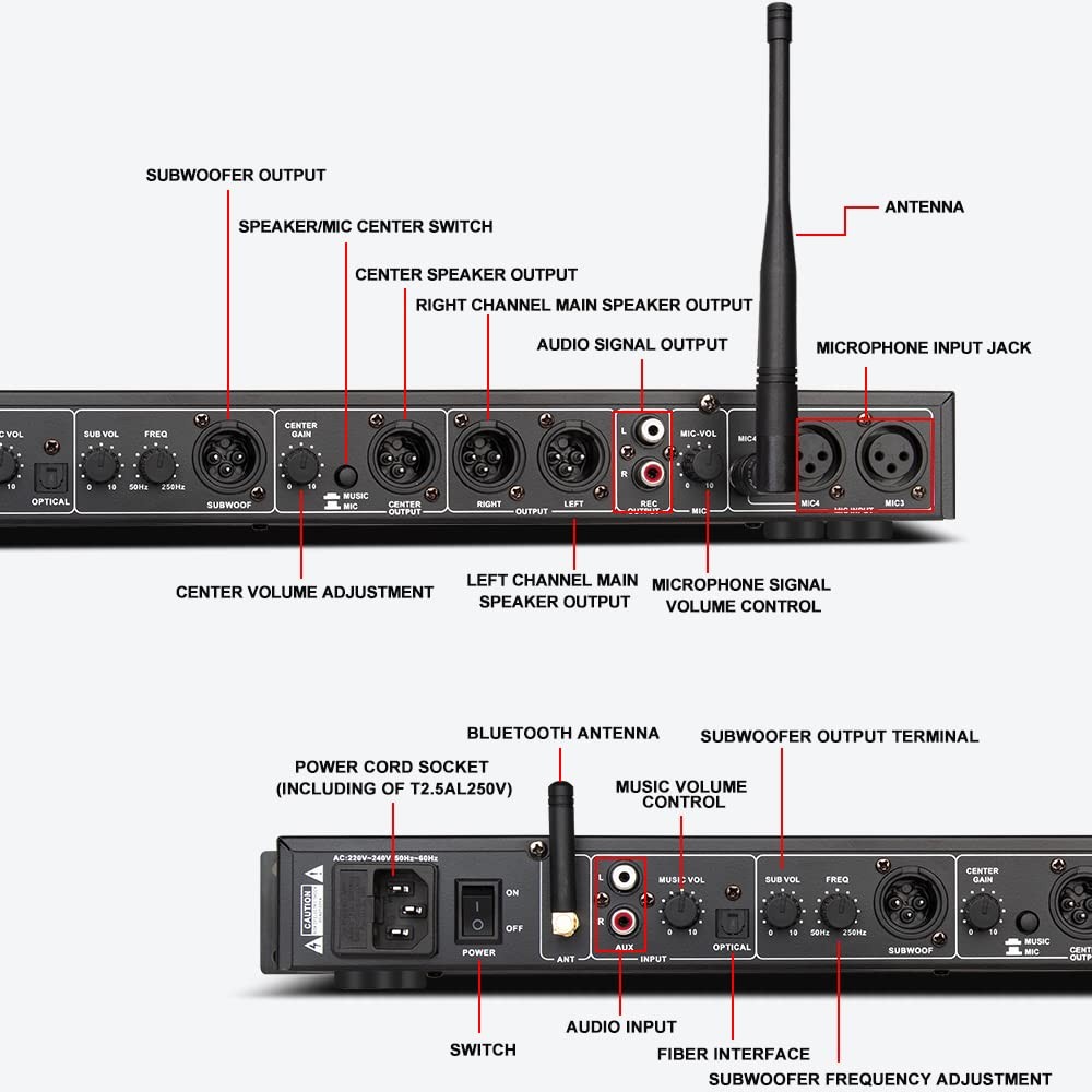 Bluetooth Karaoke Reverberator with Microphone & Anti-Howling Audio Processor