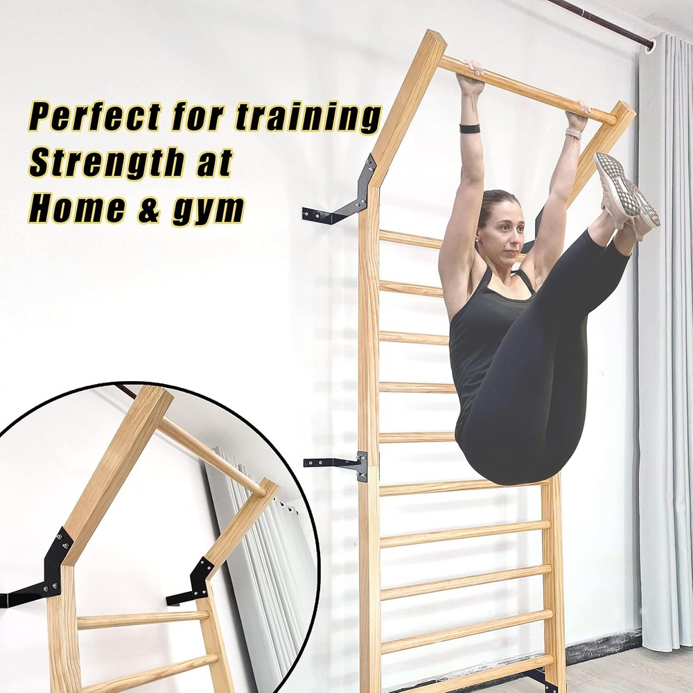 Swedish Ladder,Gymnastics Stall Bar, Wall Mounted Pull up Bar- Solid Wood With11
