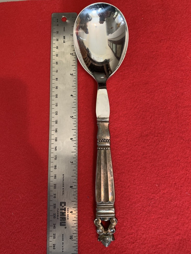 Sterling Silver Georg Jensen Denmark Large Acorn Pattern Salad Spoon