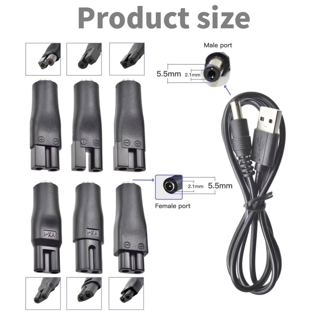 7PCS 5V USB Multi-Tip Charger Cable for Clippers Shavers Beauty Tools