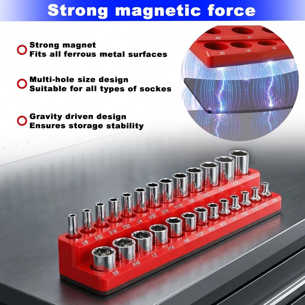 Magnetic Socket Organizer Set - SAE & Metric, 8 Pcs Tool Box Organizer