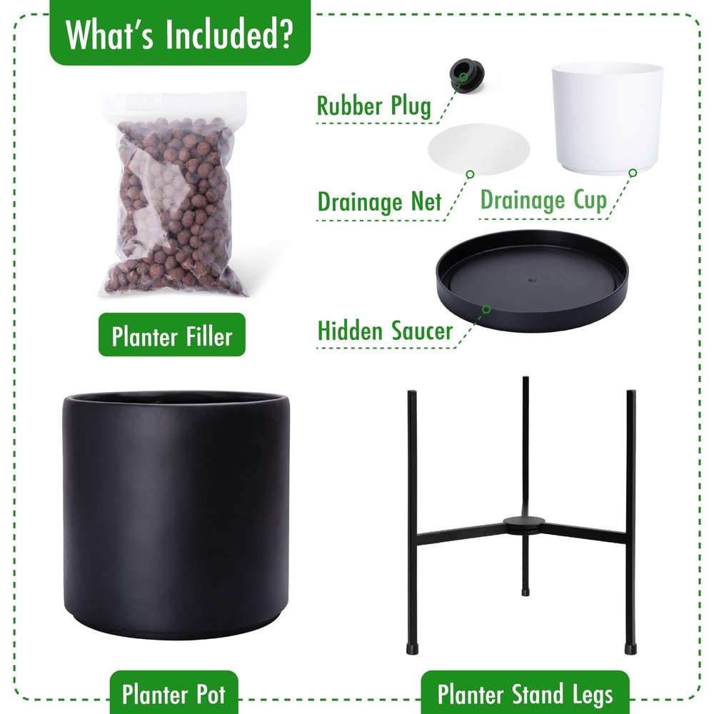D'vine Dev Modern Black Plants Pot Cylinder Planter Medium 10 Inch,