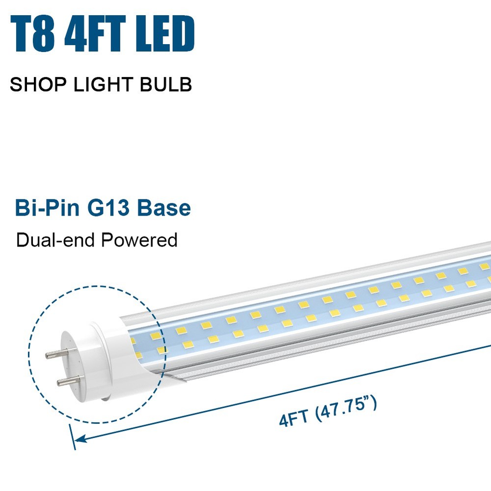 8 Pack Dual Row T8 4FT LED Tube Light Bulbs 28W G13 Bi-Pin 6500K LED Shop Light