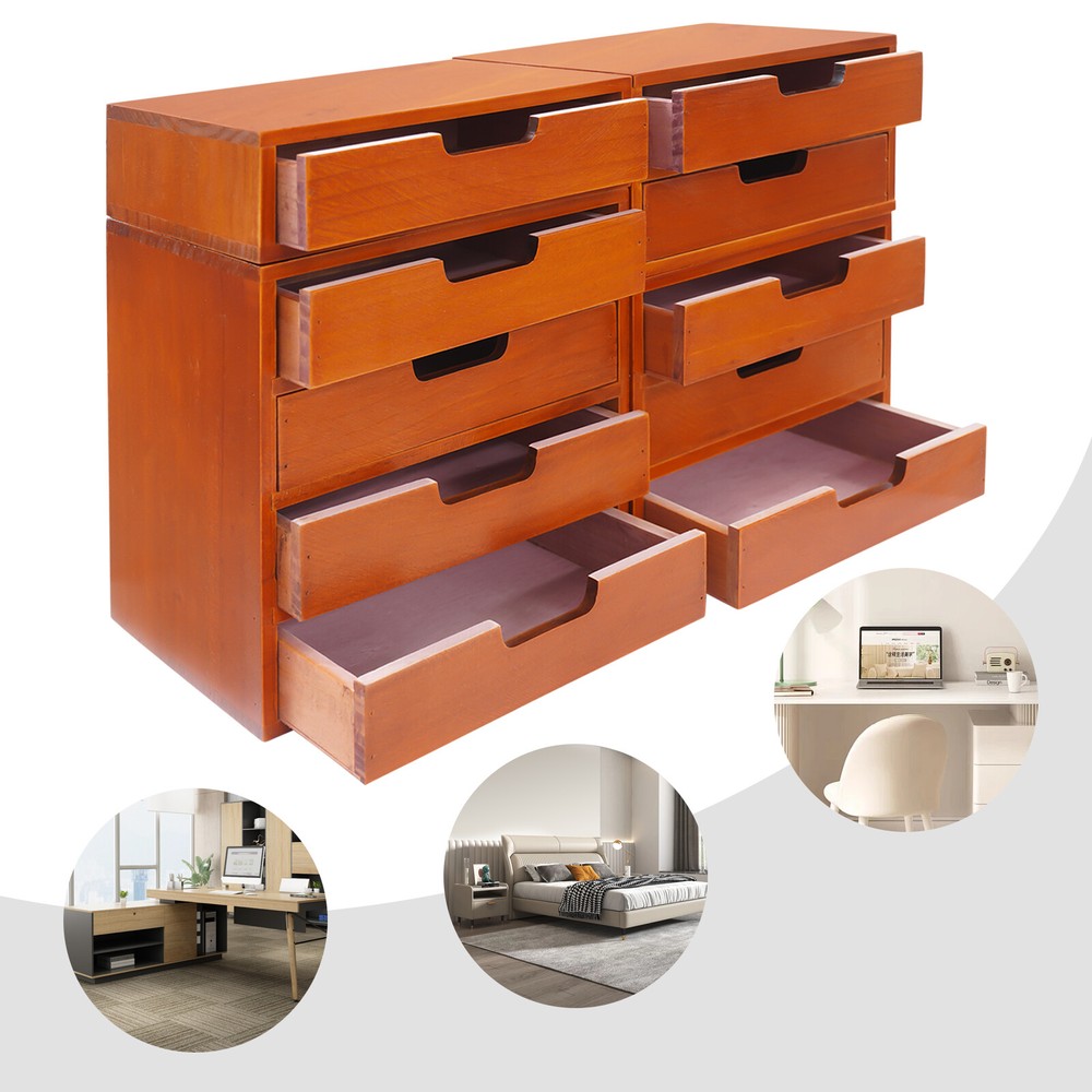 4 Pack 10 Drawer Desktop Organizer Wooden Stackable Storage Utility Drawers