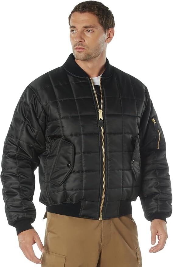 * ROTHCO * ' QUILTED MA-1 FLIGHT JACKET ' MENS ' SIZE LARGE ' BLACK