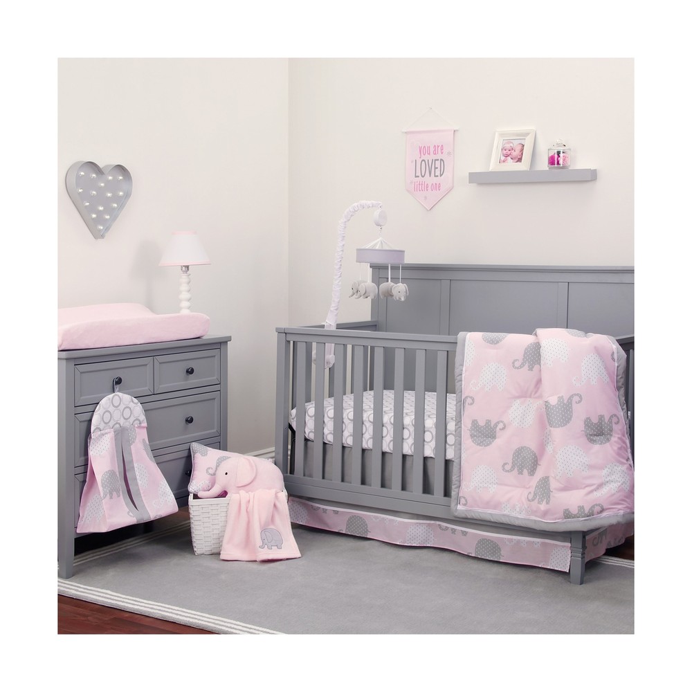 NOJO Dreamer - Pink/Grey Elephant 8 Piece Comforter Set