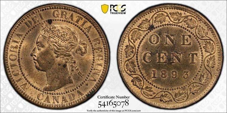 1893 Canada Large Cent PCGS MS63RB Lot#G2149 Choice UNC!