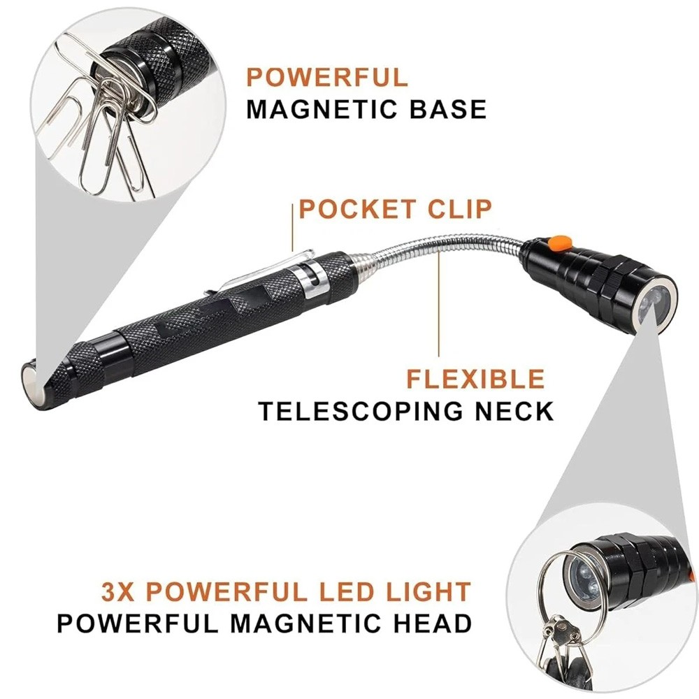LED Magnetic Pickup Tools Telescoping Flashlights with Extendable Magnet Stick