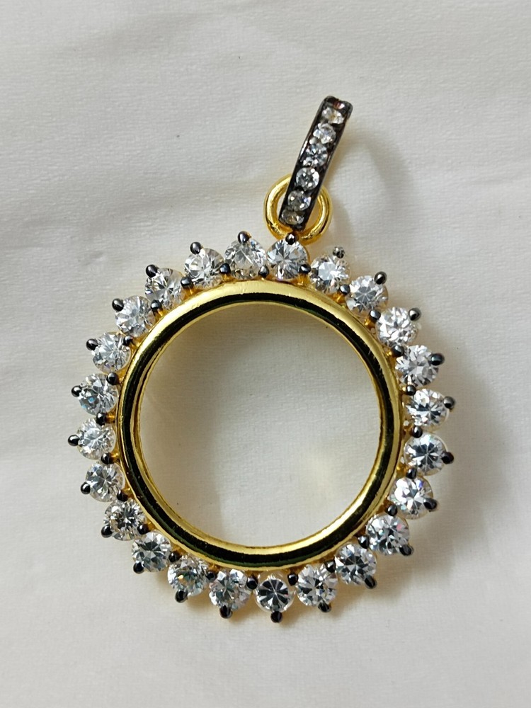 White CZ Sterling Silver Coin Connector - Handmade Bezel Pendant