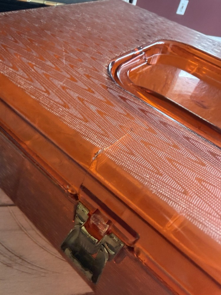 Orange Plastic Sewing Basket with Handle, Internal Organizer, and Compartments