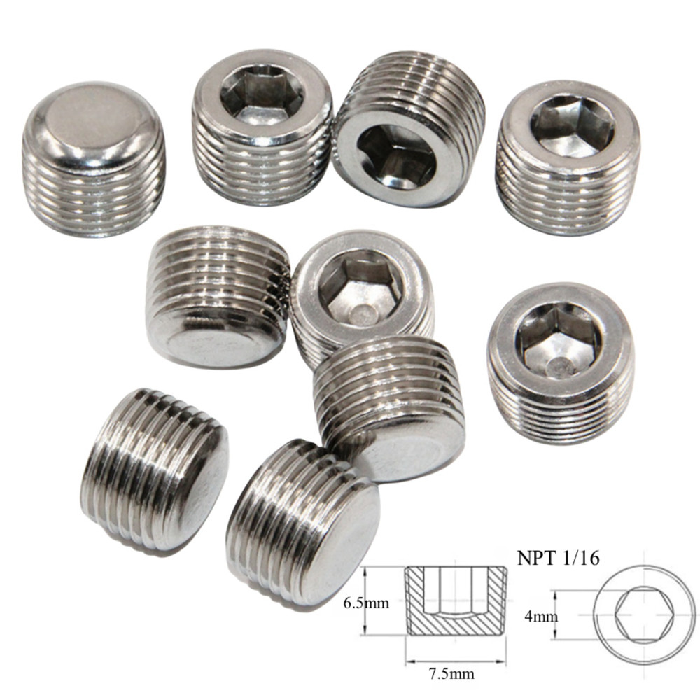10PCS 1/16" NPT PIPE PLUG FITTING STAINLESS STEEL INTERNAL HEX THREAD SOCKET
