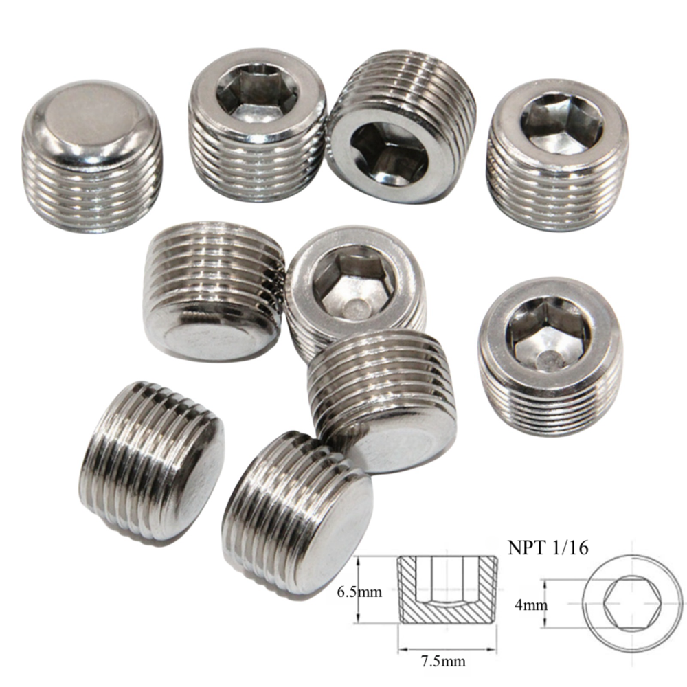 Stainless Steel 10pcs 1/16" NPT Pipe Plug Fitting Internal Hex Thread Socket