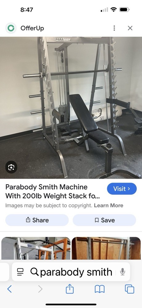 Parabody Smith Machine with attached Cable Machine + 4 Cable handle attachments