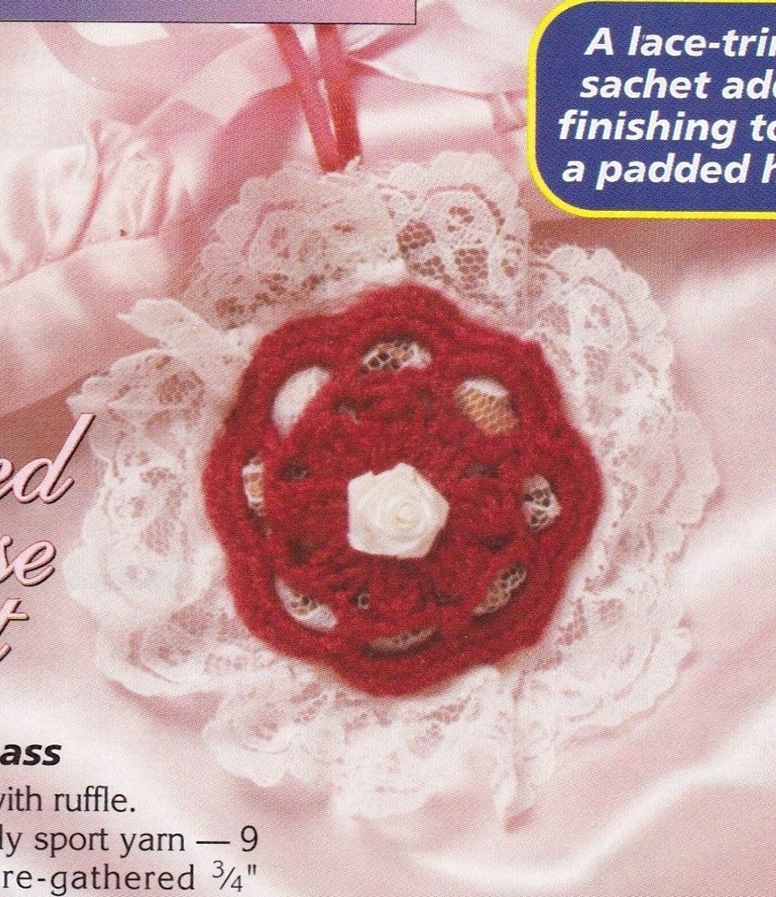 PRETTY Red Rose Sachet/Decor/Crochet Pattern INSTRUCTIONS ONLY