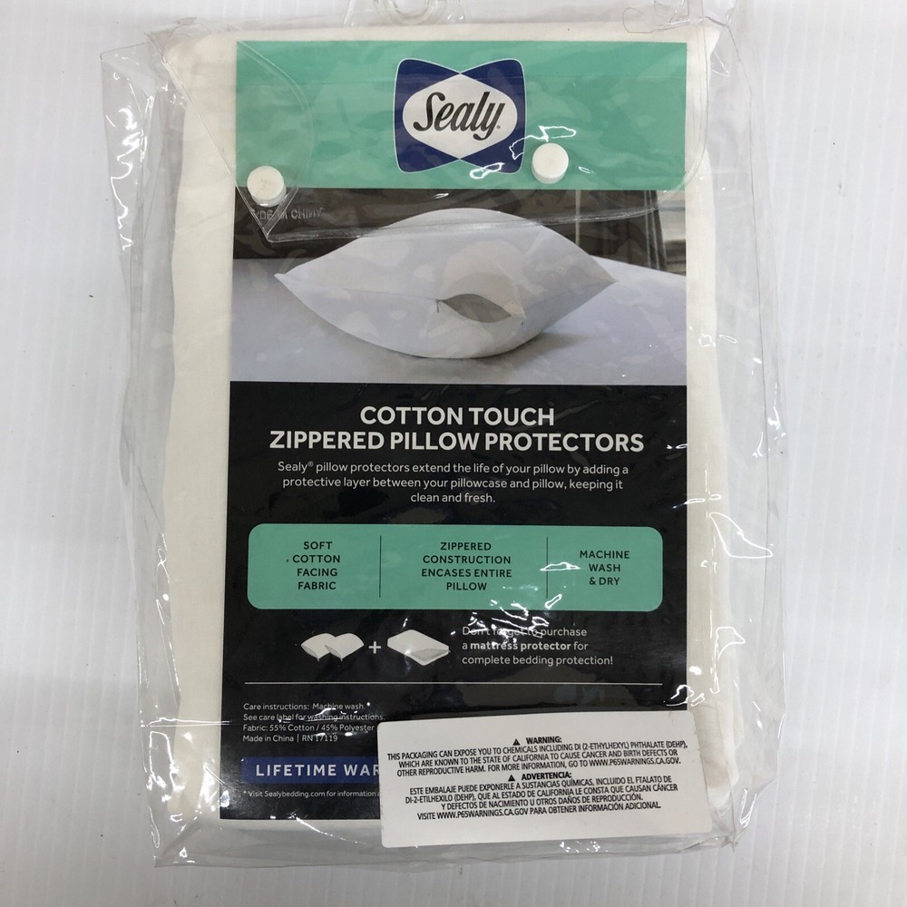 SEALY Cotton Touch Zippered Pillow Protector Standard/Queen White - 4 Pack