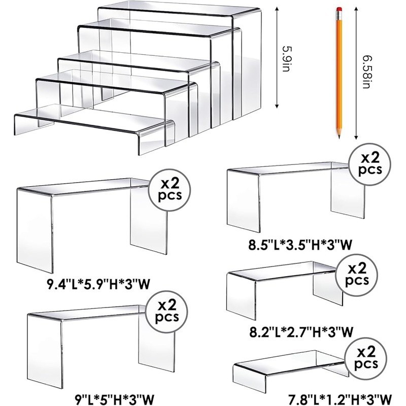 10pcs 2 Set Acrylic Risers for Display Clear Perfume Organizer Stands Display