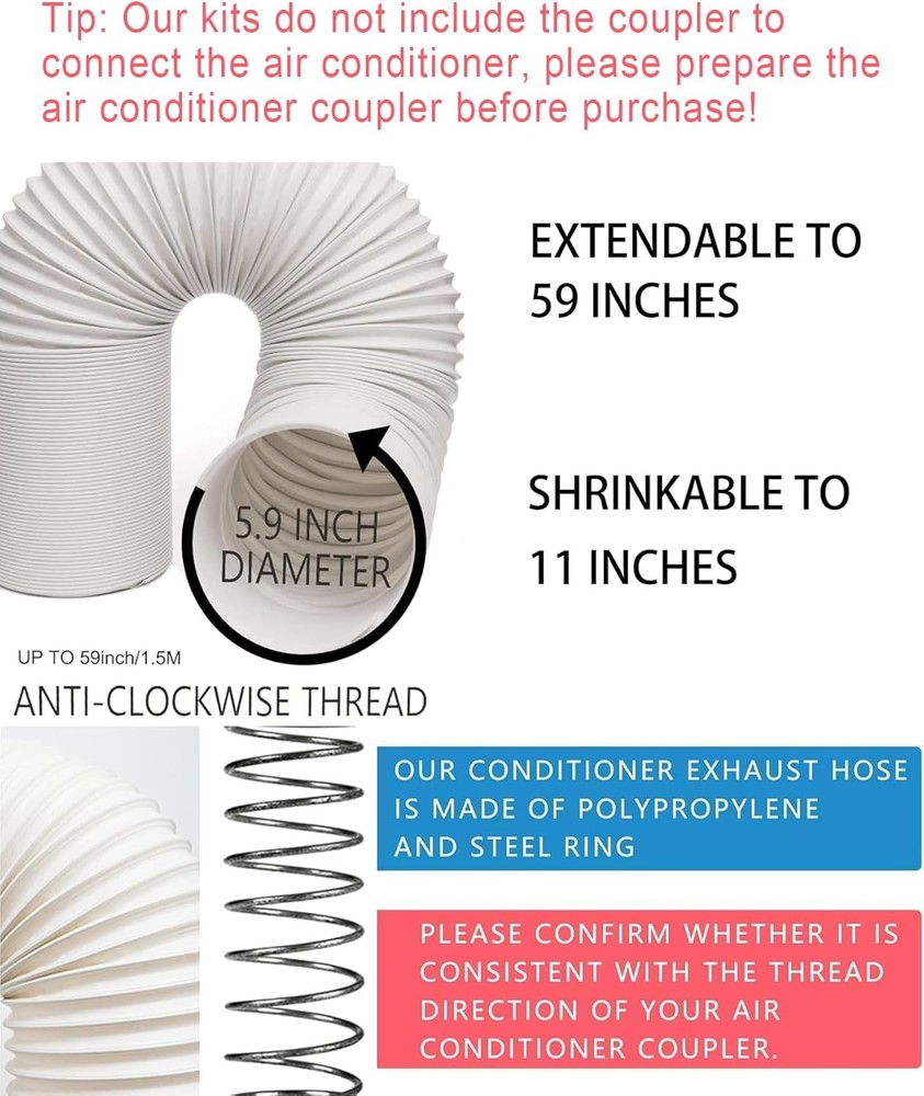 Portable AC Window Vent Kit, Adjustable Vertical/Horizontal Sliding Window Kit