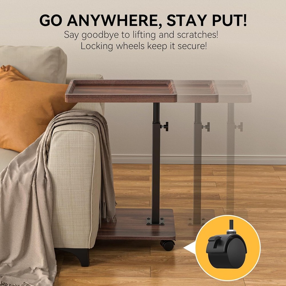 C Table End Table Adjustable Height, 360°Swivel TV Tray Table for Small Spaces,