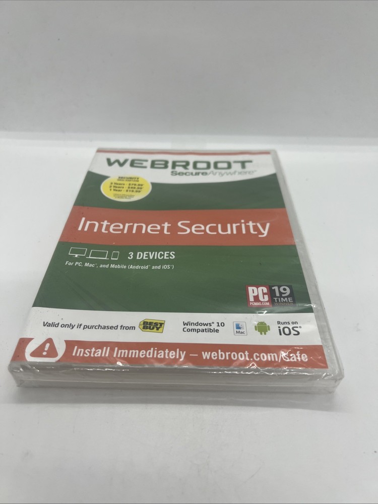 Webroot Secure Anywhere Internet Security 3 Device Software CD Windows IOS Mac~