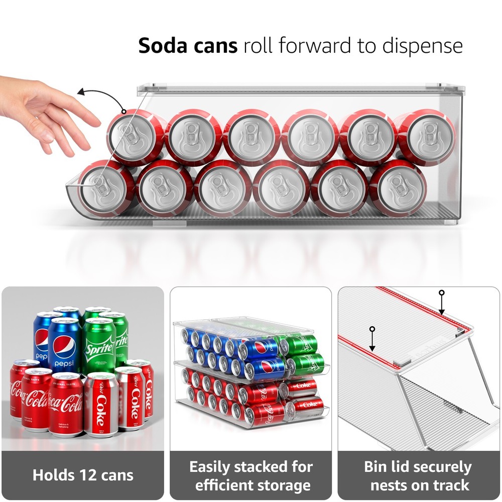 Sorbus Soda Can Organizer for Refrigerator - Stackable w Lid - Holds 48 Cans