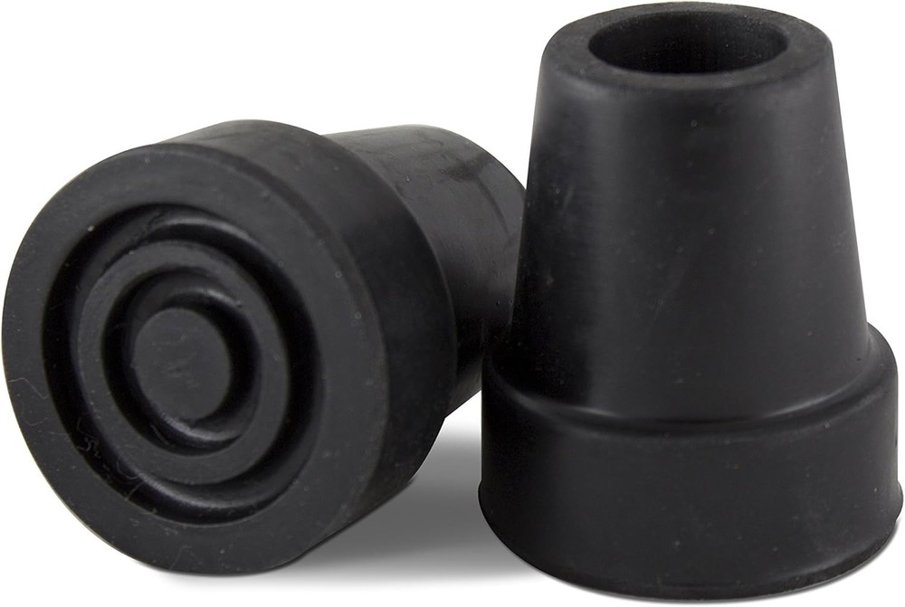 Supportive 3/4" Replacement Cane Tips - Durable Rubber with Metal Washer - Black