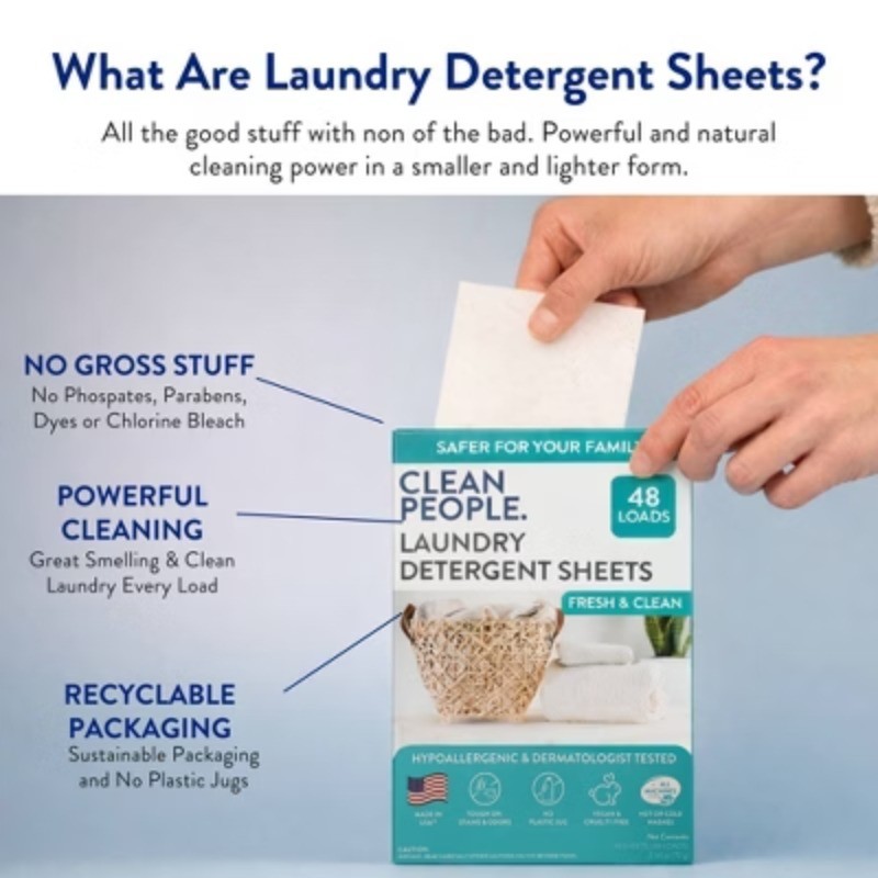 Clean People Laundry Detergent Sheets - Fresh & Clean - 48 Loads
