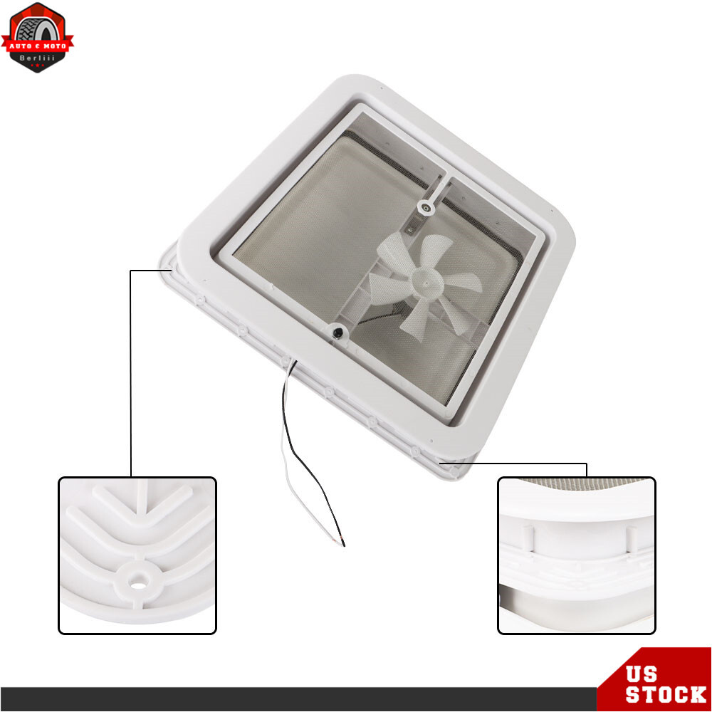 RV Roof Vent Fan Kit White 14" x 14" 12V 6" Blades For Camper Trailer Universal