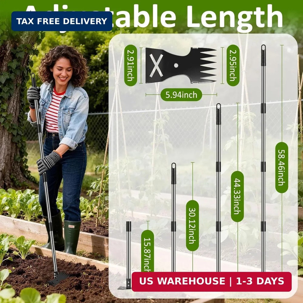 Weed Puller Tool with Long Handle - Adjustable Length Manual Weeder Remover Tool