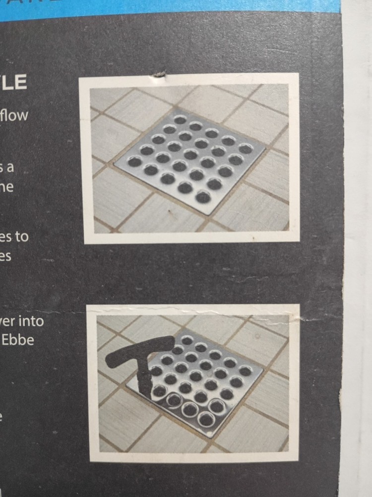 Drain Cover Ebbe Pro Square polished chrome E4401 NEW sealed w/puller