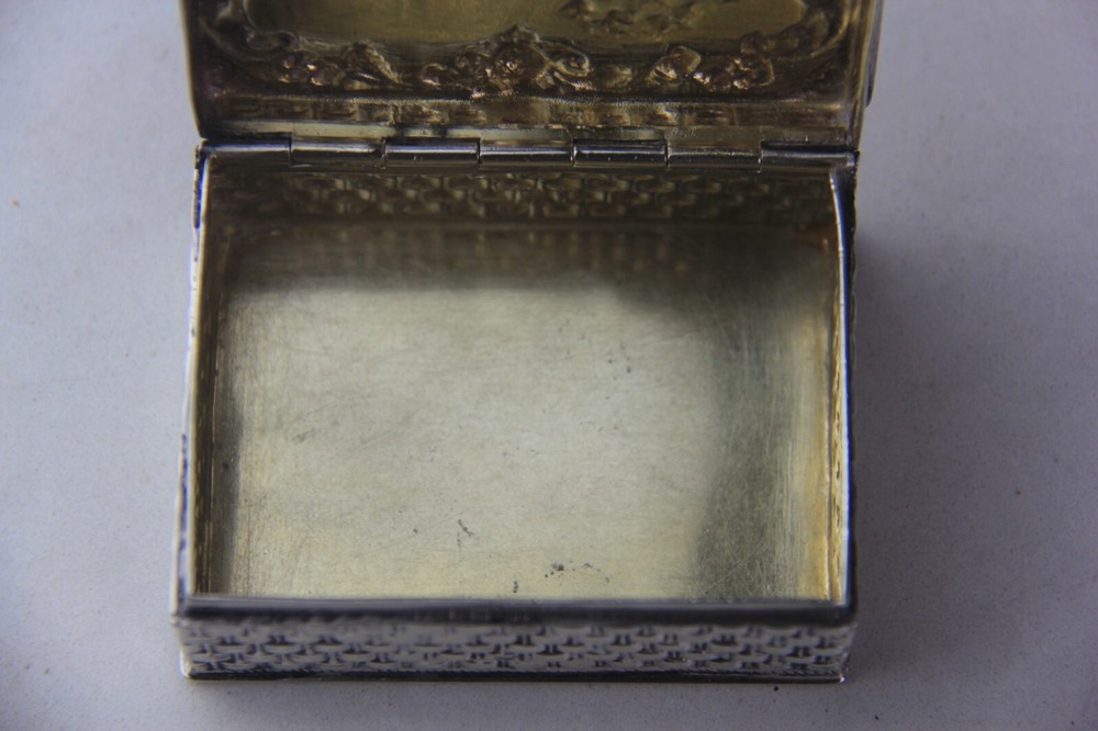 Antique German Hanau 800 Silver Rectangular Hinged Box w/ Embossed Farming Scene
