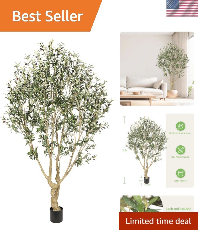 Faux Olive Tree 7ft - Large Artificial Olive Tree Indoor with Realistic Leave...