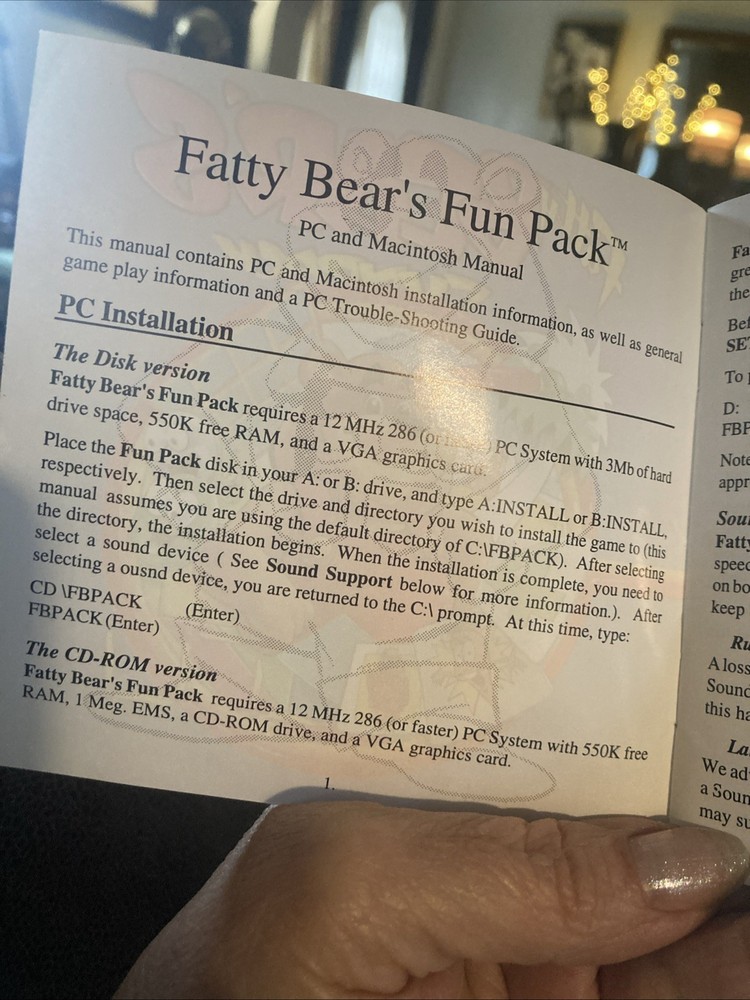 Fatty Bear's Funpack PC CD-ROM Rare Manuel Only