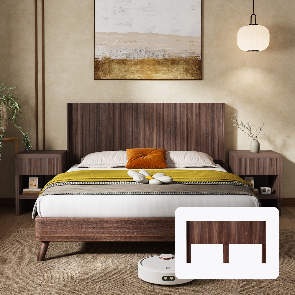 Farmhouse Wood Headboard Wide Wall Mounted Fluted Panel Wingback