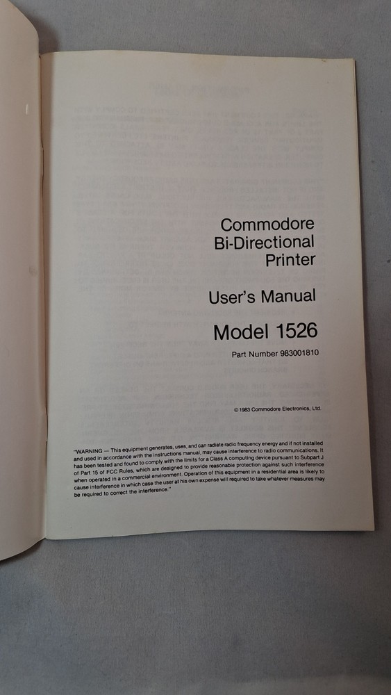 Commodore 1526 Dot Matrix Printer User's Guide