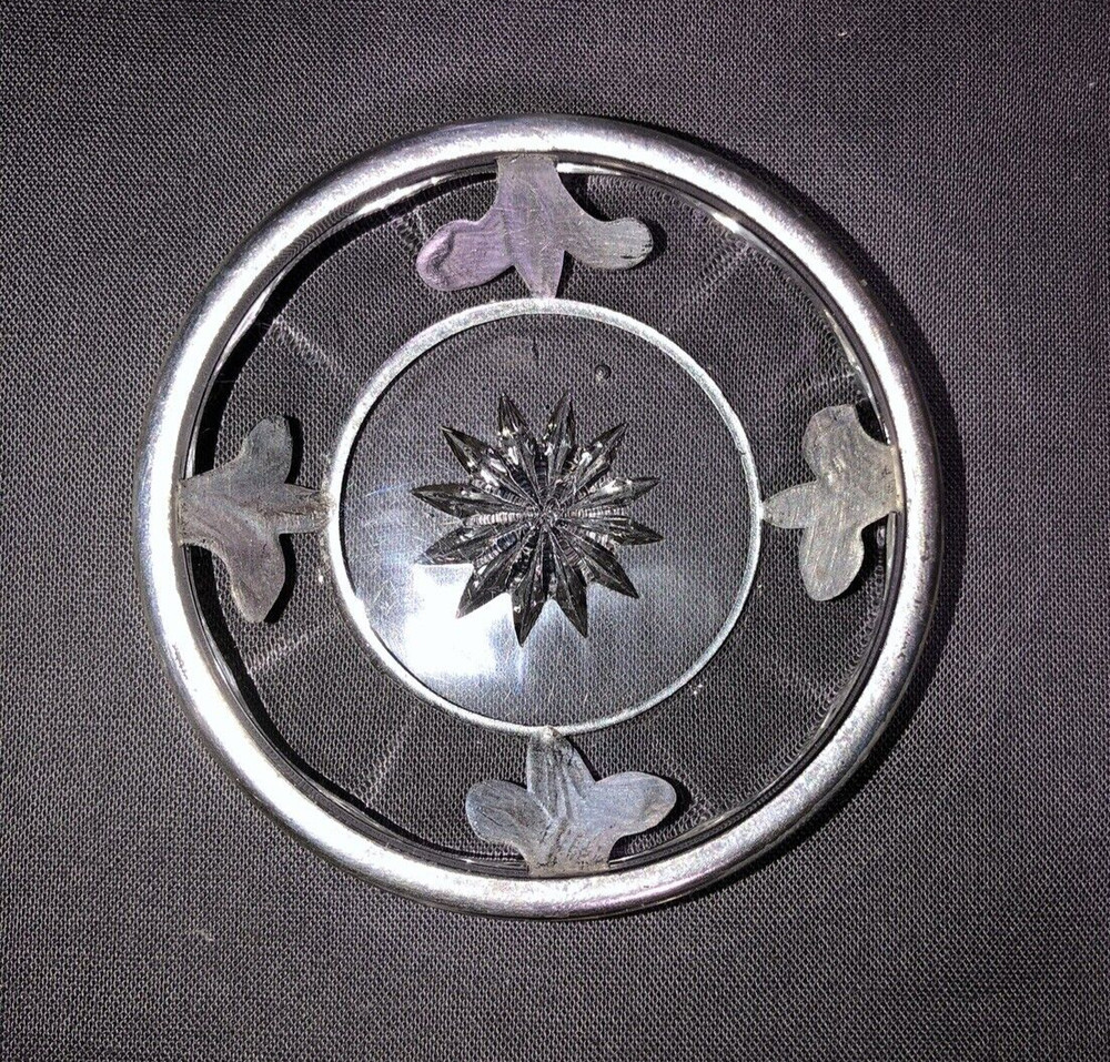 Edwardian Silver Overlay Fleur De Lis Hand Blown Cut Crystal Dish