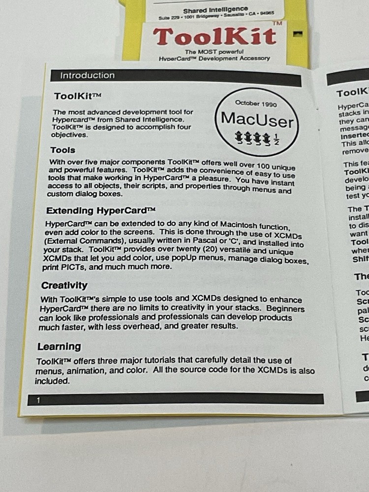 Vintage Macintosh Software Toolkit HyperCard Development Accessory KOHTEC INC