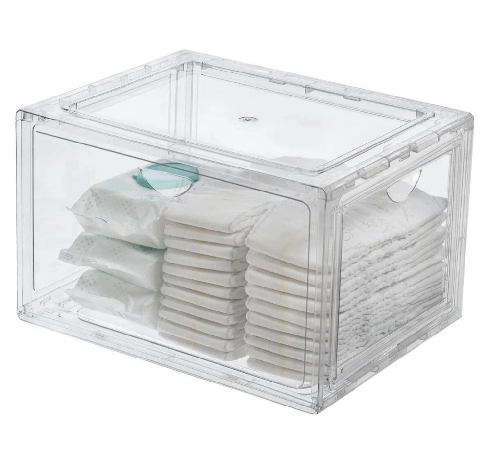 Clear Transparent Stackable Shoebox & Organizer, 4-pack Plastic 11.8"x15.1"x9.4"