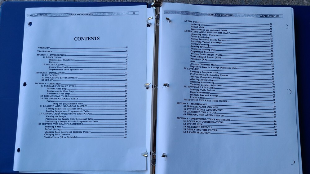 Manuals for Tencor AlphaStep 250 and Application Handbook