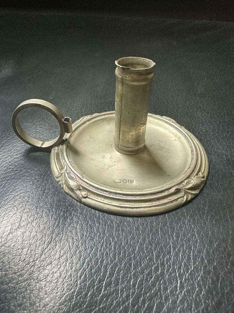 Antique Silver Plated Chamberstick Candlestick Ring Handle c1900