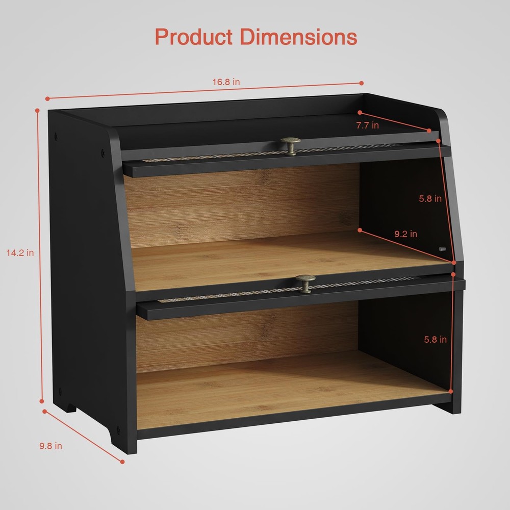 Goozii Large Bread Box for Kitchen Countertop, Black Extra Large,
