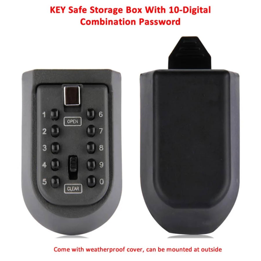 Key Safe Storage Box 10-Digit Combination Lock Weatherproof Wall Mount