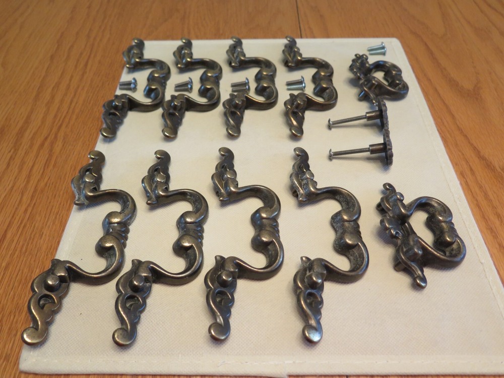 Vintage Brass Drawer Pull Hardware Mixed Lot of 12 Pieces