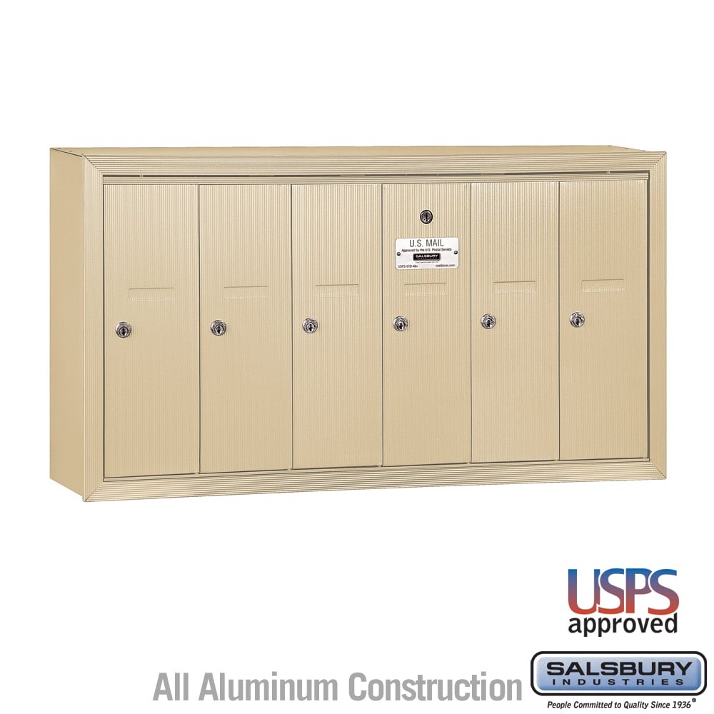 Salsbury Vertical Mailbox - 6 Doors - Sandstone - Surface Mounted - USPS Access