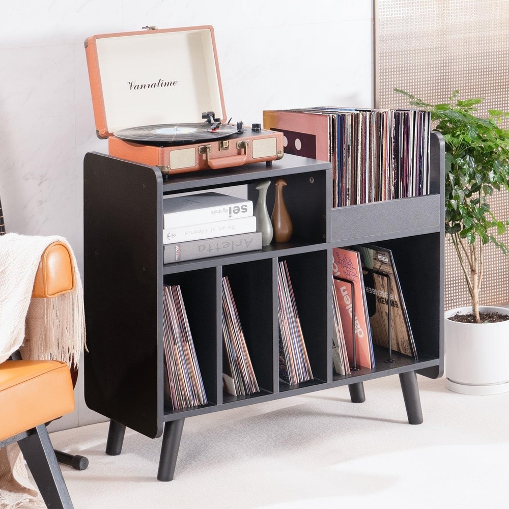 Record Player Stand, Large Record Player Table Cabinet with Open Vinyl Storage a